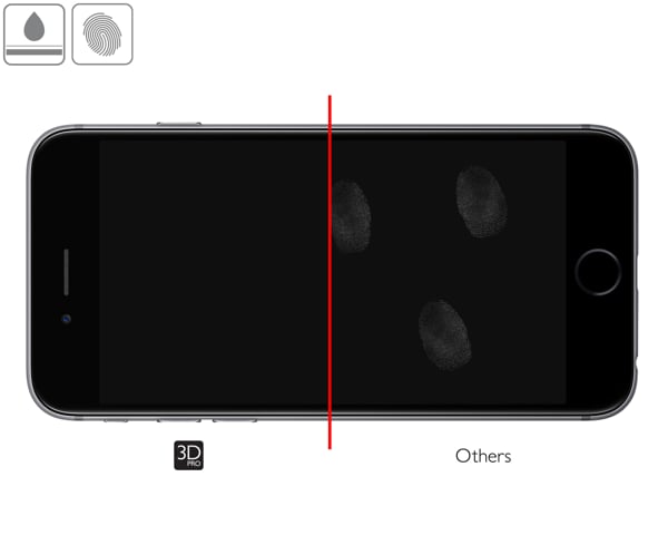 Zalety powierzchni oleofobowej szkła ochronnego moVear GLASS mSHIELD 3D PRO na Apple iPhone 6 Plus / 6s Plus (5.5 Wysokiej jakości powłoka oleofobowa na szkle hartowanym moVear GLASS mSHIELD 3D PRO do Apple iPhone 6 Plus / 6s Plus z ekranem o przekątnej 5.5 cala