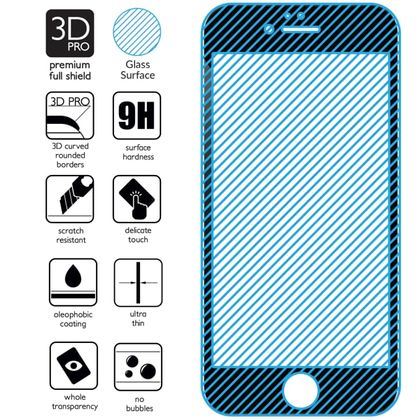 Podsumowanie cech szkła hartowanego moVear GLASS mSHIELD 3D PRO na Apple iPhone 6 Plus / 6s Plus z ekranem o przekątnej 5.5 cala Najnowsze technologie w szkle hartowanym dla GLASS mSHIELD 3D PRO do Apple iPhone 6 Plus / 6s Plus (5.5