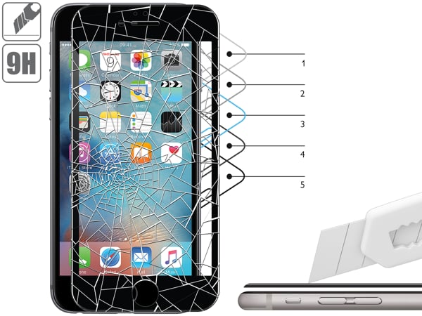 Budowa i wytrzymałość szkła hartowanego moVear GLASS mSHIELD 3D PRO na Apple iPhone 6/6s Plus Wytrzymałe szkło moVear GLASS mSHIELD 3D PRO ochroni ekran Twojego iPhone 6 Plus / 6s Plus. Wizualizacja warstw i powłok produktu.