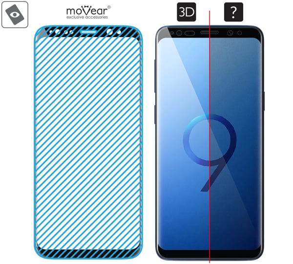 Obszar szklanej powierzchni GLASS mSHIELD 3D na Samsung Galaxy S9+ Prawdziwe szkło znajduje się na całej powierzchni protektora moVear GLASS mSHIELD 3D do Galaxy S9+.