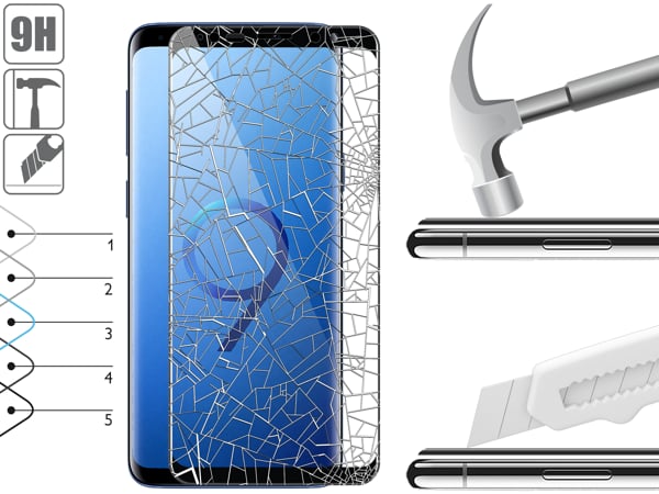 Budowa i wytrzymałość szkła hartowanego moVear GLASS mSHIELD 3D na Samsung S9+ (G965) Wytrzymałe szkło moVear GLASS mSHIELD 3D ochroni ekran Twojego Samsung S9+ (G965). Wizualizacja warstw i powłok produktu.