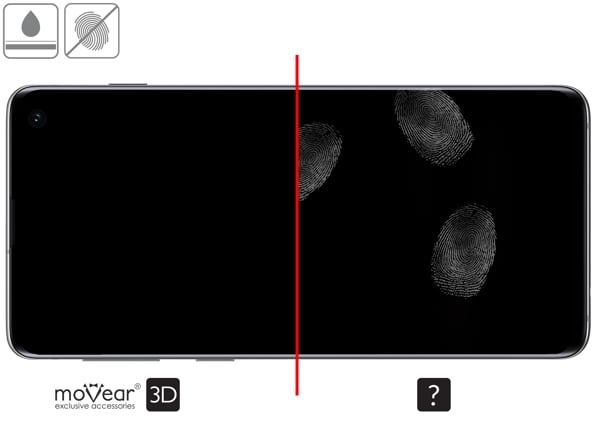 Zalety powierzchni oleofobowej szkła ochronnego moVear GLASS mSHIELD 3D na Samsung Galaxy S10+ (G975) Powłoka oleofobowa na szkle hartowanym moVear GLASS mSHIELD 3D do Samsung Galaxy S10+ (Plus) z ekranem o przekątnej 6.4 cala