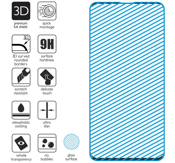 Podsumowanie cech szkła hartowanego moVear GLASS mSHIELD 3D na Samsung Galaxy S10+ (Plus) z ekranem o przekątnej 6.4 cala Najnowsze technologie w szkle hartowanym dla GLASS mSHIELD 3D do Samsung S10+ (6.4