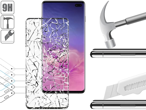Budowa i wytrzymałość szkła hartowanego moVear GLASS mSHIELD 3D na Samsung S10+ (G975) Wytrzymałe szkło moVear GLASS mSHIELD 3D ochroni ekran Twojego Samsung Galaxy S10+ (6.4