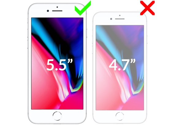 Kompatybilność szkła hartowanego moVear GLASS mSHIELD 3D PRO MATT na Apple iPhone 8/7 Plus (5.5 Obrazek prezentujący kompatybilność szkła hartowanego moVear GLASS mSHIELD 3D PRO MATT na Apple iPhone 8/7 Plus. Aby uniknąć pomyłek przy zakupie, zwróć uwagę na dokładny model swojego telefonu.