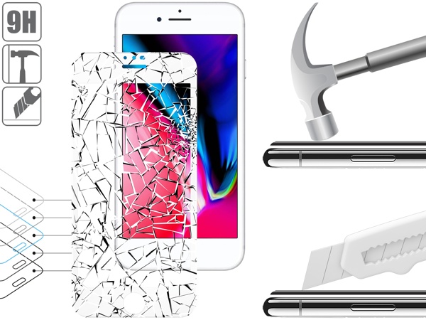 Budowa i wytrzymałość szkła hartowanego moVear GLASS mSHIELD 3D PRO MATT na iPhone 8 Plus / 7 Plus (5.5 Wytrzymałe szkło moVear GLASS mSHIELD 3D PRO MATT ochroni ekran Twojego iPhone 8 Plus / 7 Plus. Wizualizacja warstw i powłok produktu.