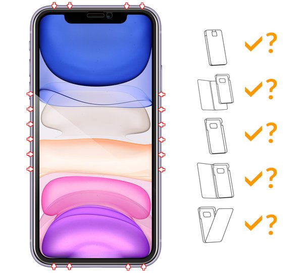 Do jakich typów etui pasuje moVear GLASS mSHIELD 3D PRO na iPhone 11 / iPhone Xr moVear GLASS mSHIELD 3D PRO na Apple iPhone 11 / Xr umożliwia użytkowanie z wieloma etui o miękkich krawędziach. Zastosuj etui aby jeszcze lepiej ochronić smartfon przed uszkodzeniami.