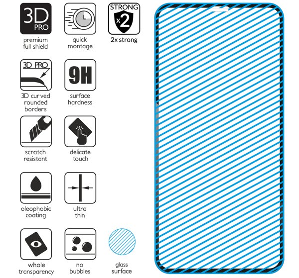Podsumowanie cech szkła hartowanego moVear GLASS mSHIELD 3D PRO na Apple iPhone 11 / Xr z ekranem o przekątnej 6.1 cala Najnowsze technologie w szkle hartowanym dla GLASS mSHIELD 3D PRO do Apple iPhone 11 / Xr (6.1