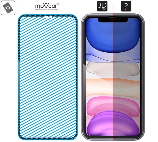 Obszar szklanej powierzchni mARG™ moVear GLASS mSHIELD 3D PRO na Apple iPhone 11 / Xr (6.1 Prawdziwe szkło w technologii mARG™ znajduje się na całej powierzchni protektora moVear GLASS mSHIELD 3D PRO do iPhone 11 / iPhone Xr (6.1