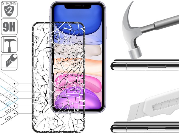 Budowa i wytrzymałość szkła hartowanego moVear GLASS mSHIELD 3D PRO na Apple iPhone 11 / Xr (6.1 2x bardziej wytrzymałe szkło moVear GLASS mSHIELD 3D PRO ochroni ekran Twojego iPhone 11 / iPhone Xr. Wizualizacja warstw i powłok produktu.