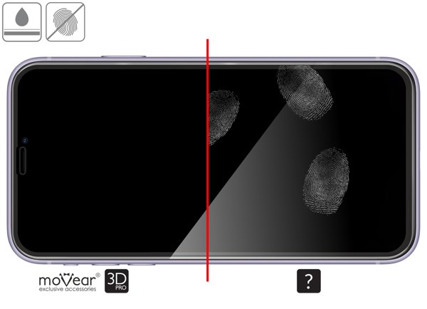 Zalety powierzchni oleofobowej szkła ochronnego moVear GLASS mSHIELD 3D PRO na iPhone 11 Pro / iPhone Xs / X (5.8 Wysokiej jakości powłoka oleofobowa na szkle hartowanym moVear GLASS mSHIELD 3D PRO do Apple iPhone 11 Pro / Xs / X z ekranem o przekątnej 5.8 cala