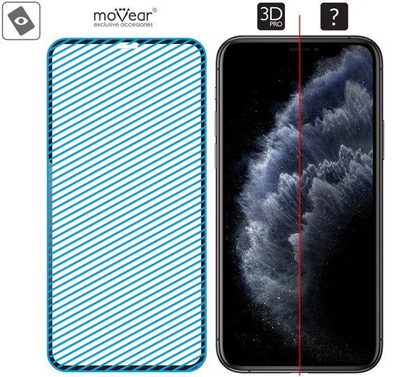 Obszar szklanej powierzchni mARG™ moVear GLASS mSHIELD 3D PRO na iPhone 11 Pro / iPhone Xs / X (5.8 Prawdziwe szkło w technologii mARG™ znajduje się na całej powierzchni protektora moVear GLASS mSHIELD 3D PRO do iPhone 11 Pro / iPhone Xs / X.