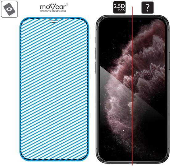 Obszar szklanej powierzchni mARG™ moVear GLASS mSHIELD 2.5D MAX na iPhone 11 Pro Max / iPhone Xs MAX Prawdziwe szkło w technologii mARG™ znajduje się na całej powierzchni protektora moVear GLASS mSHIELD 2.5D MAX do Apple iPhone 11 Pro Max / Xs MAX.