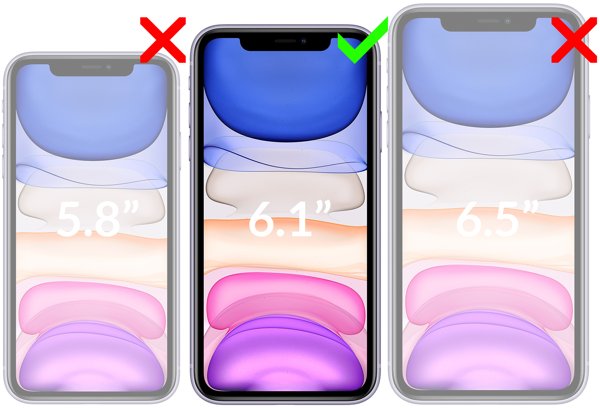 Kompatybilność szkła hartowanego moVear GLASS mSHIELD 2.5D MATT na iPhone 11 / iPhone Xr (6.1 Obrazek prezentujący kompatybilność szkła hartowanego moVear GLASS mSHIELD 2.5D MATT na iPhone 11 / iPhone Xr. Aby uniknąć pomyłek przy zakupie, zwróć uwagę na dokładny model swojego telefonu.