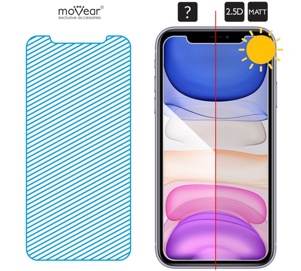 Obszar szklanej powierzchni mARG™ moVear GLASS mSHIELD 2.5D MATT na iPhone 11 / iPhone Xr (6.1 Prawdziwe szkło znajduje się na całej powierzchni protektora moVear GLASS mSHIELD 2.5D MATT do Apple iPhone 11 / Xr (6.1