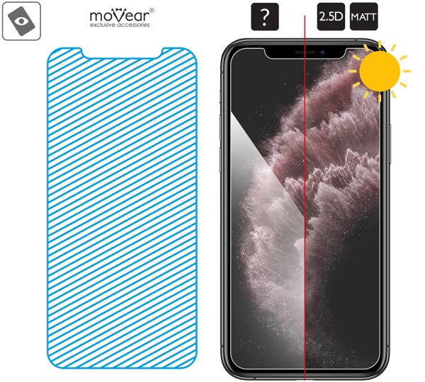 Obszar szklanej powierzchni mARG™ moVear GLASS mSHIELD 2.5D MATT na Apple iPhone 11 Pro Max / Xs MAX (6.5 Prawdziwe szkło znajduje się na całej powierzchni protektora moVear GLASS mSHIELD 2.5D MATT do iPhone 11 Pro Max / iPhone Xs MAX.