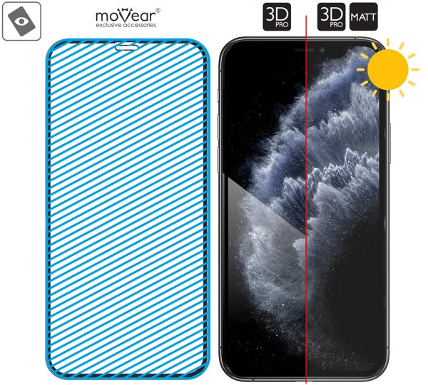 Obszar szklanej powierzchni mARG™ moVear GLASS mSHIELD 3D PRO MATT na iPhone 11 Pro / iPhone Xs / X Prawdziwe szkło znajduje się na całej powierzchni protektora moVear GLASS mSHIELD 3D PRO MATT do iPhone 11 Pro / iPhone Xs / X.