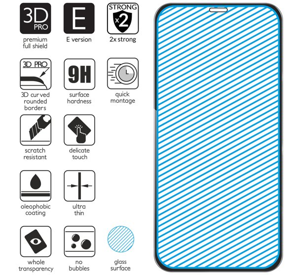 Podsumowanie cech szkła hartowanego moVear GLASS mSHIELD 3D PRO-E na Apple iPhone 11 Pro / Xs / X z ekranem o przekątnej 5.8 cala Najnowsze technologie w szkle hartowanym dla GLASS mSHIELD 3D PRO-E do iPhone 11 Pro / iPhone Xs / X (5.8