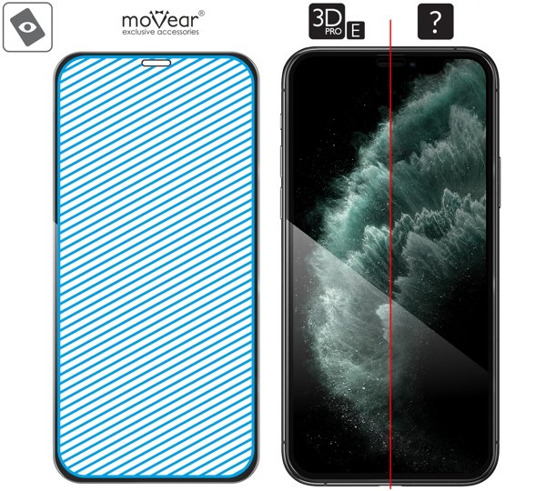 Obszar szklanej powierzchni mARG™ moVear GLASS mSHIELD 3D PRO-E na Apple iPhone 11 Pro / Xs / X (5.8 Prawdziwe szkło w technologii mARG™ znajduje się na całej powierzchni protektora moVear GLASS mSHIELD 3D PRO-E do iPhone 11 Pro / iPhone Xs / X.
