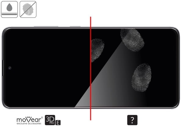 Zalety powierzchni oleofobowej szkła ochronnego moVear GLASS mSHIELD 3D PRO-E na Galaxy S10 Lite Wysokiej jakości powłoka oleofobowa na szkle hartowanym moVear GLASS mSHIELD 3D PRO-E do Samsung Galaxy S10 Lite z ekranem o przekątnej 6.7 cala