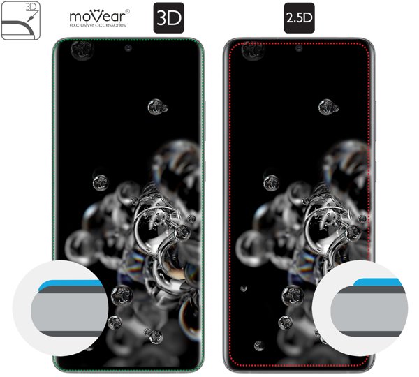 Opis graficzny krawędzi 3D szkła hartowanego moVear GLASS mSHIELD 3D na Samsung S20 Ultra (6.9 Zakrzywione krawędzie 3D szkła chronią cały ekran Samsung S20 Ultra (6.9