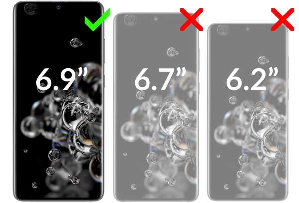 Kompatybilność szkła hartowanego moVear GLASS mSHIELD 3D na Samsung Galaxy S20 Ultra (6.9 Obrazek prezentujący kompatybilność szkła hartowanego moVear GLASS mSHIELD 3D na Galaxy S20 Ultra. Aby uniknąć pomyłek przy zakupie, zwróć uwagę na dokładny model swojego telefonu.