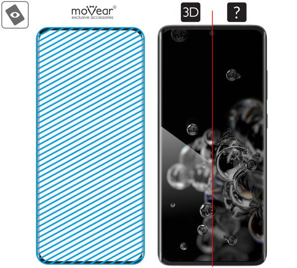Obszar szklanej powierzchni mARG™ moVear GLASS mSHIELD 3D na Samsung S20 Ultra (6.9 Prawdziwe szkło w technologii mARG™ znajduje się na całej powierzchni protektora moVear GLASS mSHIELD 3D do Galaxy S20 Ultra.
