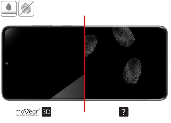 Zalety powierzchni oleofobowej szkła ochronnego moVear GLASS mSHIELD 3D na Samsung Galaxy S20 (6.2 Powłoka oleofobowa na szkle hartowanym moVear GLASS mSHIELD 3D do Samsung Galaxy S20 z ekranem o przekątnej 6.2 cala