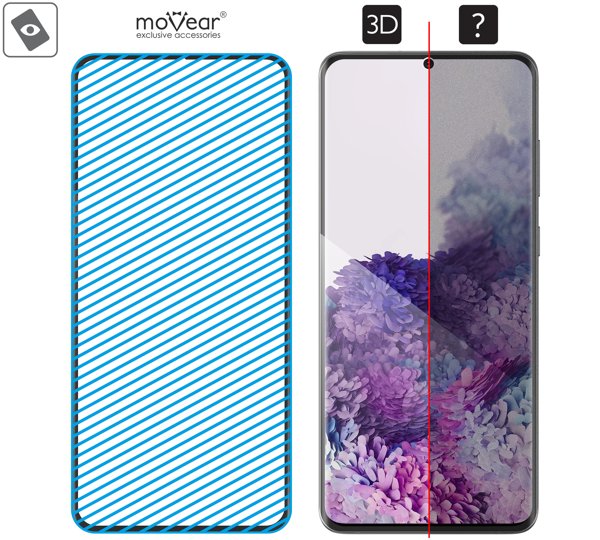 Obszar szklanej powierzchni mARG™ moVear GLASS mSHIELD 3D na Galaxy S20 Prawdziwe szkło w technologii mARG™ znajduje się na całej powierzchni protektora moVear GLASS mSHIELD 3D do Samsung S20.