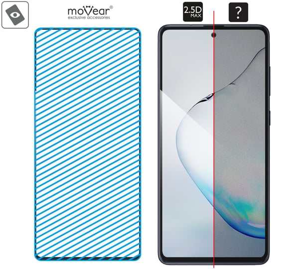 Obszar szklanej powierzchni mARG™ moVear GLASS mSHIELD 2.5D MAX na Galaxy Note 10 Lite Prawdziwe szkło w technologii mARG™ znajduje się na całej powierzchni protektora moVear GLASS mSHIELD 2.5D MAX do Samsung Galaxy Note10 Lite (6.7