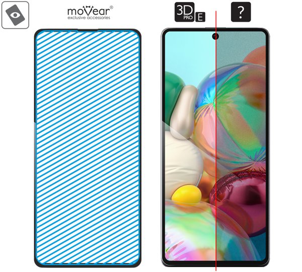 Obszar szklanej powierzchni mARG™ moVear GLASS mSHIELD 3D PRO-E na Samsung A71 (A715) Prawdziwe szkło w technologii mARG™ znajduje się na całej powierzchni protektora moVear GLASS mSHIELD 3D PRO-E do Samsung Galaxy A71 (A715).