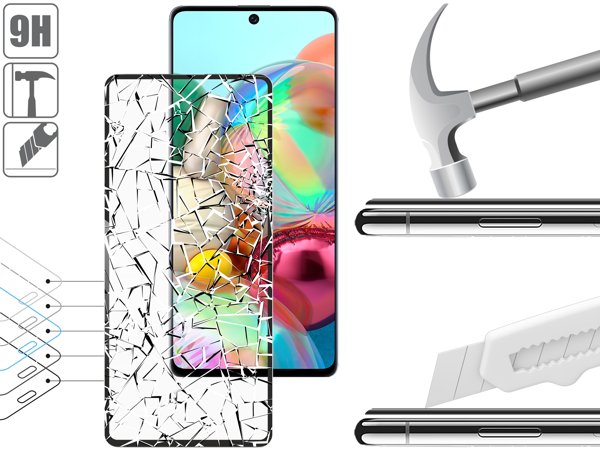 Budowa i wytrzymałość szkła hartowanego moVear GLASS mSHIELD 3D PRO-E na Samsung Galaxy A71 Wytrzymałe szkło moVear GLASS mSHIELD 3D PRO-E ochroni ekran Twojego Samsung Galaxy A71. Wizualizacja warstw i powłok produktu.