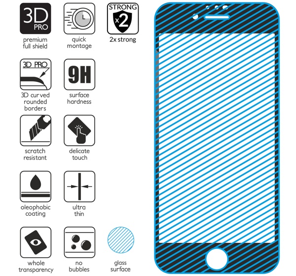 Podsumowanie cech szkła hartowanego moVear GLASS mSHIELD 3D PRO na Apple iPhone SE (2022 / 2020) / 8 / 7 z ekranem o przekątnej 4.7 cala Najnowsze technologie w szkle hartowanym dla GLASS mSHIELD 3D PRO do iPhone SE 2022, SE 2020, 8, 7 (4.7