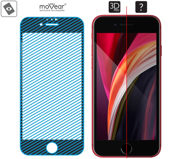 Obszar szklanej powierzchni mARG™ moVear GLASS mSHIELD 3D PRO na Apple iPhone SE 2/3 & 8 / 7 (4.7 Prawdziwe szkło w technologii mARG™ znajduje się na całej powierzchni protektora moVear GLASS mSHIELD 3D PRO do iPhone SE 2022, SE 2020, 8, 7 (4.7