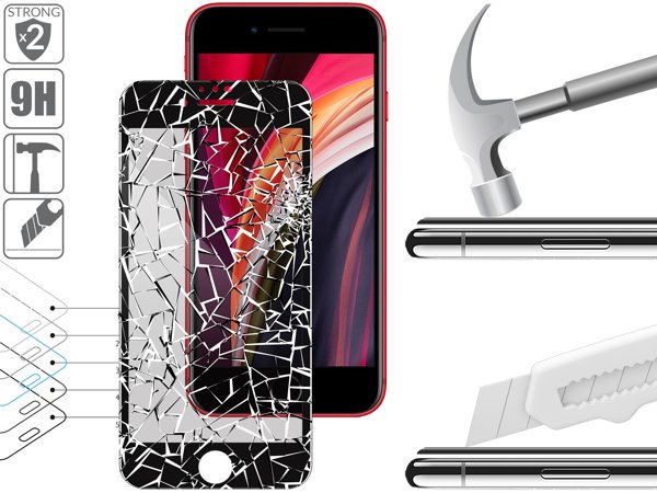 Budowa i wytrzymałość szkła hartowanego moVear GLASS mSHIELD 3D PRO privacy na Apple iPhone SE (2022 / 2020) / 8 / 7 (4.7 2x bardziej wytrzymałe szkło moVear GLASS mSHIELD 3D PRO privacy ochroni ekran Twojego iPhone SE 2022, SE 2020, 8, 7. Wizualizacja warstw i powłok produktu.
