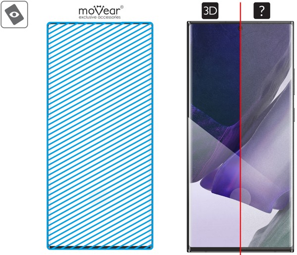 Obszar szklanej powierzchni mARG™ moVear GLASS mSHIELD 3D na Samsung Note20 Ultra (6.9 Prawdziwe szkło w technologii mARG™ znajduje się na całej powierzchni protektora moVear GLASS mSHIELD 3D do Samsung Galaxy Note20 Ultra.