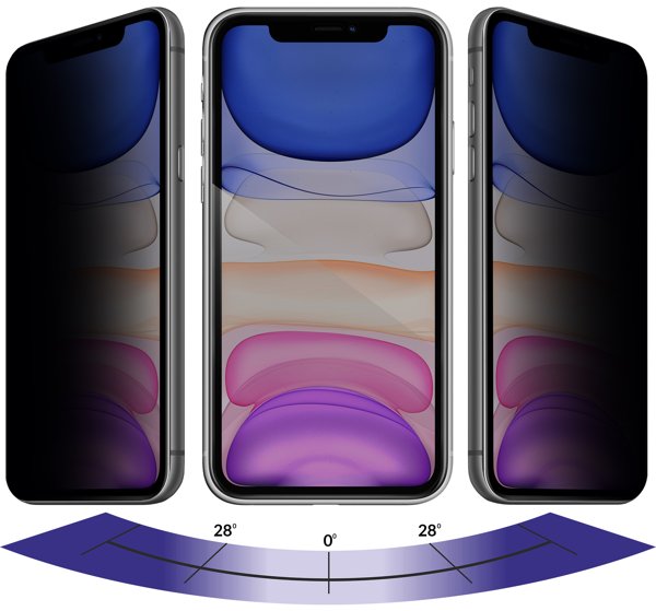 Zalety matowej szklanej powierzchni moVear GLASS mSHIELD 3D PRO privacy na Apple iPhone 11 / Xr Filtr prywatyzujący w szkle moVear GLASS mSHIELD 3D PRO privacy