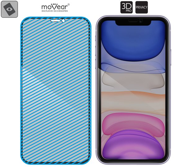 Obszar szklanej powierzchni mARG™ moVear GLASS mSHIELD 3D PRO privacy na iPhone 11 / iPhone Xr Prawdziwe szkło w technologii mARG™ znajduje się na całej powierzchni protektora moVear GLASS mSHIELD 3D PRO do iPhone 11 / iPhone Xr.