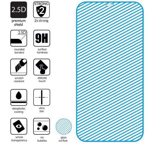 Podsumowanie cech szkła hartowanego moVear GLASS mSHIELD 2.5D na Apple iPhone 12 Mini z ekranem o przekątnej 5.4 cala Najnowsze technologie w szkle hartowanym dla GLASS mSHIELD 2.5D do Apple iPhone 12 Mini (5.4