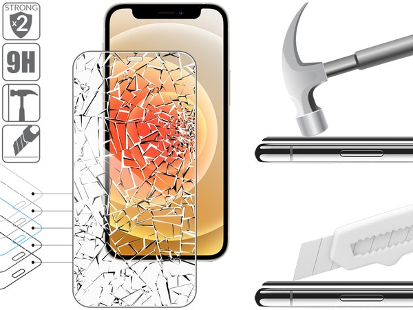 Budowa i wytrzymałość szkła hartowanego moVear GLASS mSHIELD 2.5D na iPhone 12 Mini 2x bardziej wytrzymałe szkło moVear GLASS mSHIELD 2.5D ochroni ekran Twojego Apple iPhone 12 Mini (5.4