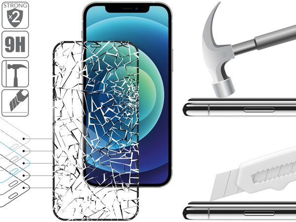 Budowa i wytrzymałość szkła hartowanego moVear GLASS mSHIELD 2.5D MAX na Apple iPhone 12 Pro / 12 2x bardziej wytrzymałe szkło moVear GLASS mSHIELD 2.5D MAX ochroni ekran Twojego Apple iPhone 12 Pro / 12 (6.1