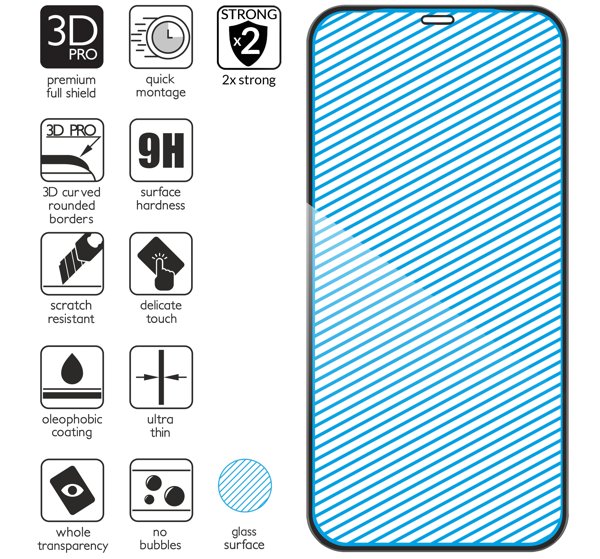 Podsumowanie cech szkła hartowanego moVear GLASS mSHIELD 3D PRO-E na Apple iPhone 12 Mini z ekranem o przekątnej 5.4 cala Najnowsze technologie w szkle hartowanym dla GLASS mSHIELD 3D PRO-E do Apple iPhone 12 Mini (5.4