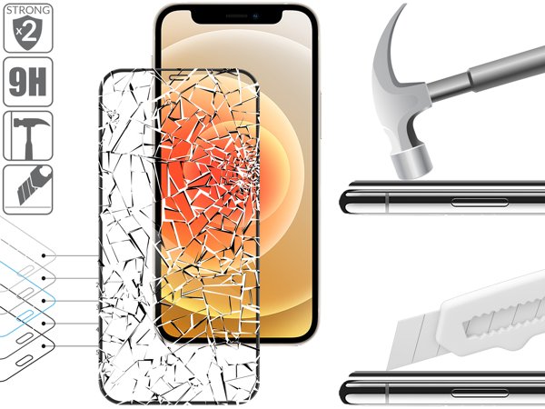 Budowa i wytrzymałość szkła hartowanego moVear GLASS mSHIELD 3D PRO-E na iPhone 12 Mini 2x bardziej wytrzymałe szkło moVear GLASS mSHIELD 3D PRO-E ochroni ekran Twojego Apple iPhone 12 Mini (5.4