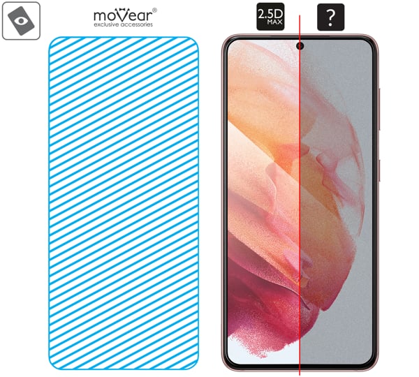 Obszar szklanej powierzchni mARG™ moVear GLASS mSHIELD 2.5D MAX na Samsung S21 (6.2 Prawdziwe szkło w technologii mARG™ znajduje się na całej powierzchni protektora moVear GLASS mSHIELD 2.5D MAX do Samsung S21 (6.2