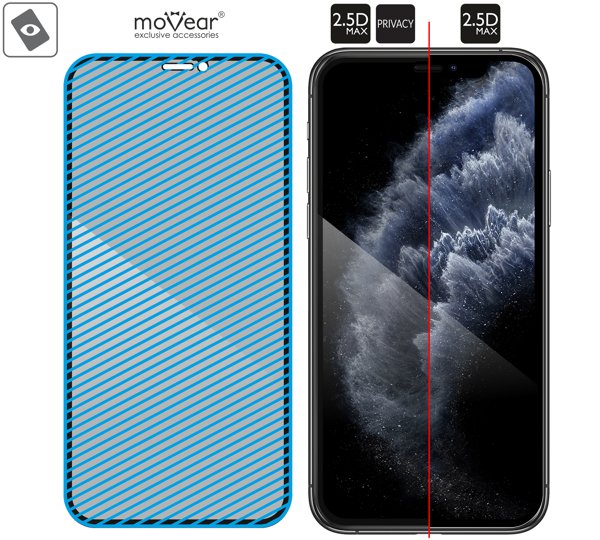 Obszar szklanej powierzchni mARG™ moVear GLASS mSHIELD 2.5D MAX privacy na iPhone 11 Pro / iPhone Xs / X (5.8 Prawdziwe szkło w technologii mARG™ znajduje się na całej powierzchni protektora moVear GLASS mSHIELD 2.5D MAX privacy do iPhone 11 Pro / iPhone Xs / X (5.8