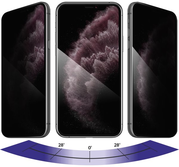 Zalety matowej szklanej powierzchni moVear GLASS mSHIELD 2.5D MAX privacy na iPhone 11 Pro Max / iPhone Xs MAX (6.5 Filtr prywatyzujący w szkle moVear GLASS mSHIELD 2.5D MAX privacy