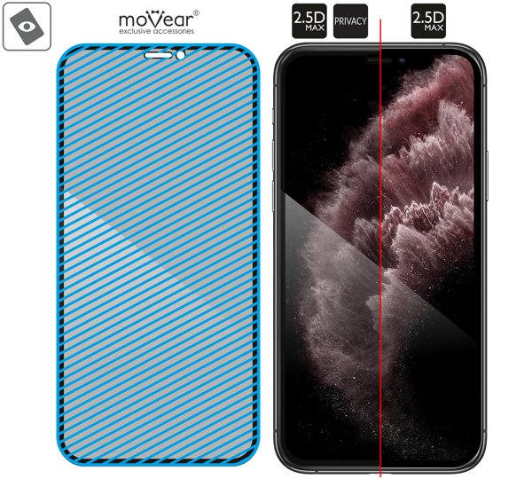 Obszar szklanej powierzchni mARG™ moVear GLASS mSHIELD 2.5D MAX privacy na Apple iPhone 11 Pro Max / Xs MAX (6.5 Prawdziwe szkło w technologii mARG™ znajduje się na całej powierzchni protektora moVear GLASS mSHIELD 2.5D MAX privacy do Apple iPhone 11 Pro Max / Xs MAX (6.5