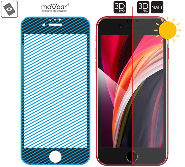 Obszar szklanej powierzchni mARG™ moVear GLASS mSHIELD 3D PRO MATT na iPhone SE 2022, SE 2020, 8, 7 (4.7 Prawdziwe szkło znajduje się na całej powierzchni protektora moVear GLASS mSHIELD 3D PRO MATT do Apple iPhone SE (2022 / 2020) / 8 / 7 (4.7