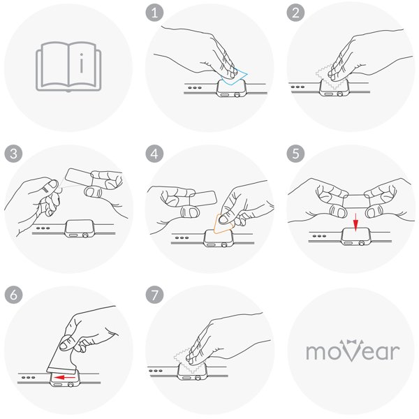 Ważna instrukcja obrazkowa poprawnego montażu szkła moVear flexible mSHIELD 3D PRO na iWatch 3,2,1 (38mm) Sprawdź jak zamontować szkło hybrydowe moVear flexible mSHIELD 3D PRO na ekran smartfona iWatch 3,2,1 (38mm). Prawidłowy montaż zagwarantuje komfort użytkowania.