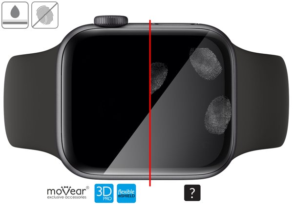 Zalety powierzchni oleofobowej szkła ochronnego moVear flexible mSHIELD 3D PRO na iWatch 3,2,1 (38mm) Wysokiej jakości powłoka oleofobowa na szkle hybrydowym moVear flexible mSHIELD 3D PRO do Apple Watch 3/2/1 (38mm) z ekranem o przekątnej 1.5 cala